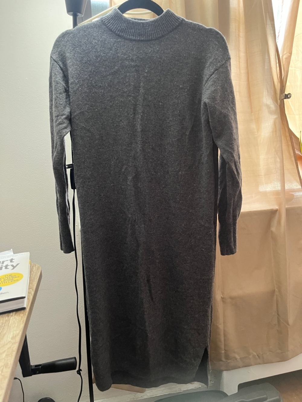 Muji XS 100% Wool Long Sleeve Knit Dress - Charcoal